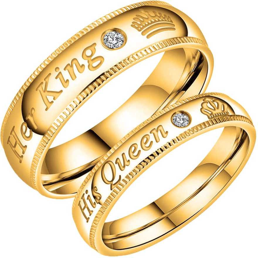 New Style Gold Couple Rings His Queen Her King Letter Couple Ring Simple  Wedding Jewelry Size 5/6/7/8/9/10/11/12 | Wish